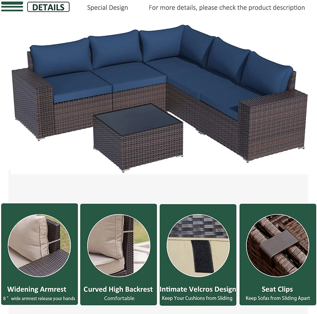 6 Pieces PE Wicker Outdoor Patio Sectional Sofa Set J199171