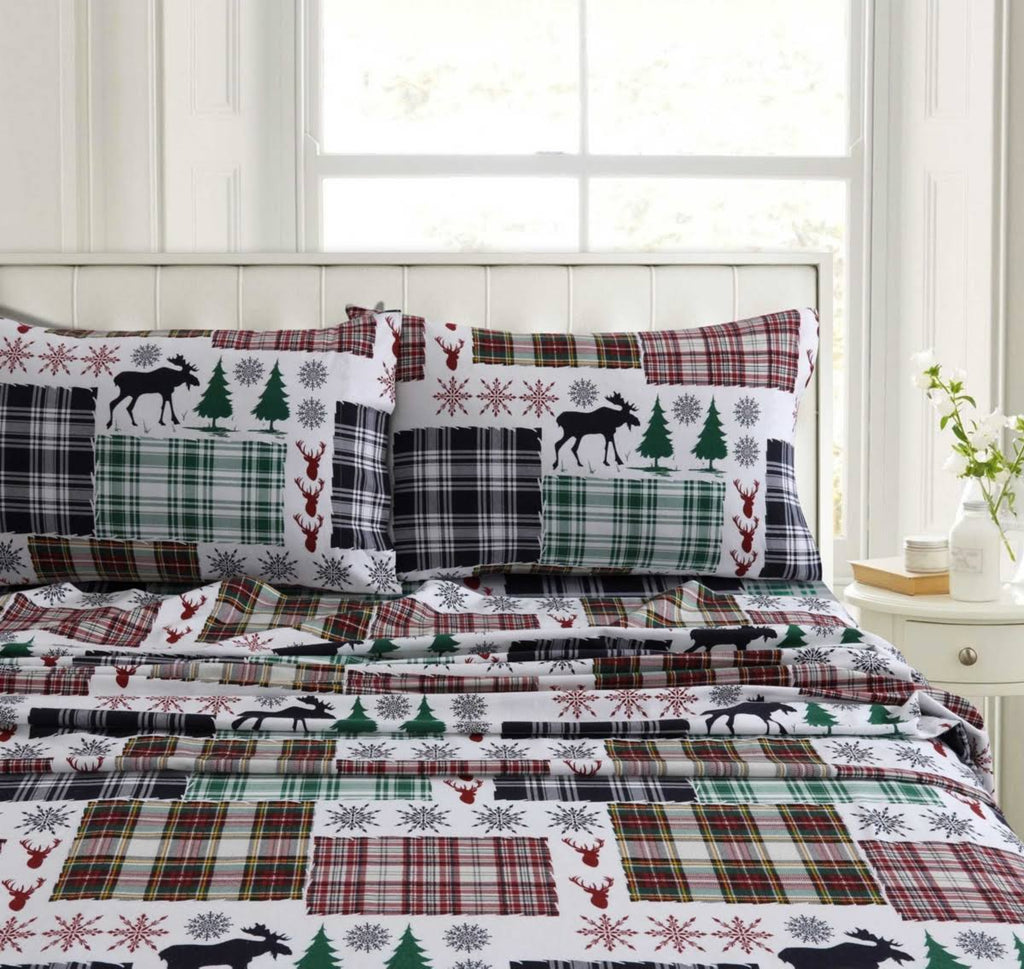 Heavyweight Cotton Flannel Printed Extra Deep Pocket Sheet Set - Twin XL D690579