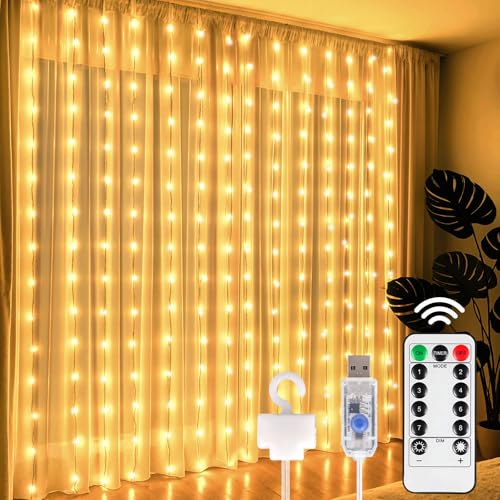 300 LED Fairy Curtain Lights, 9.8ft x 9.8ft Battery Operated Blue String Hanging Lights U57100