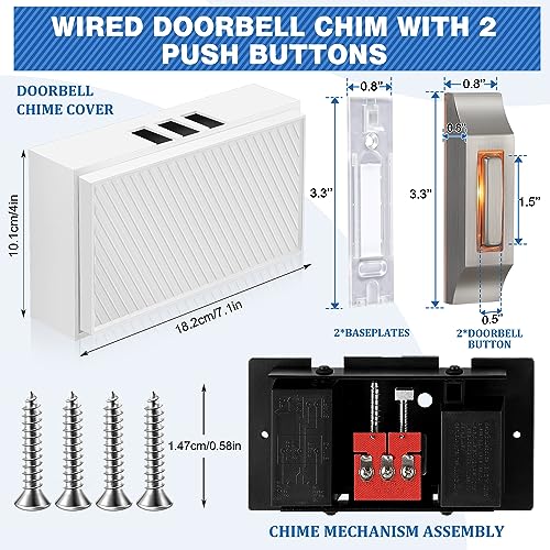 Wired Doorbell Chime Kit with 2 Lighted Metal Push Buttons, 16V 10VA 2 Sounds, Silver F34423