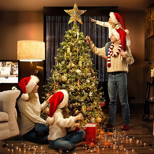 3D Rustic Rattan Christmas Tree Star Topper with 10 Bulbs Q43996
