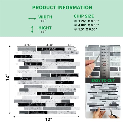 10-Sheet Self-Adhesive Vinyl Backsplash Tiles (Gray) S5219