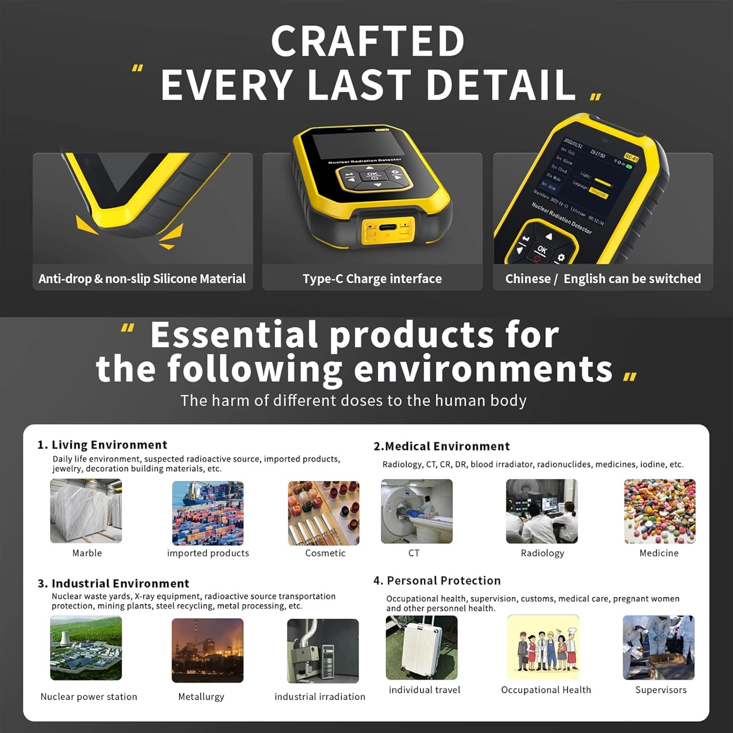 Rechargeable Handheld Beta Gamma X-ray Radiation Detector with LCD Display K521
