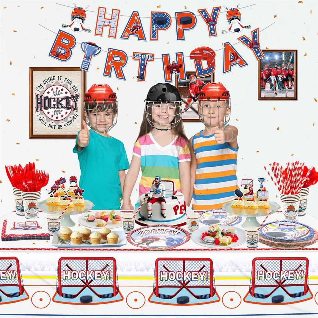 122 Pcs Hockey Plates Napkins Tablecloth Set O48254