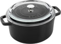 Black Cast Iron Dutch Oven 4-qt Round Cocotte with Glass Lid Y62022