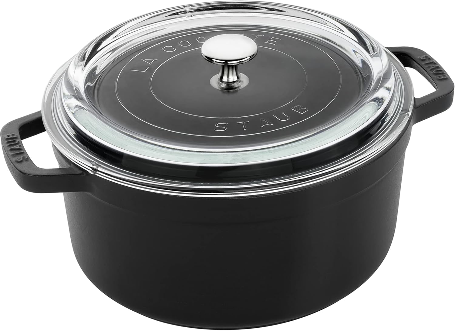 Black Cast Iron Dutch Oven 4-qt Round Cocotte with Glass Lid Y62022