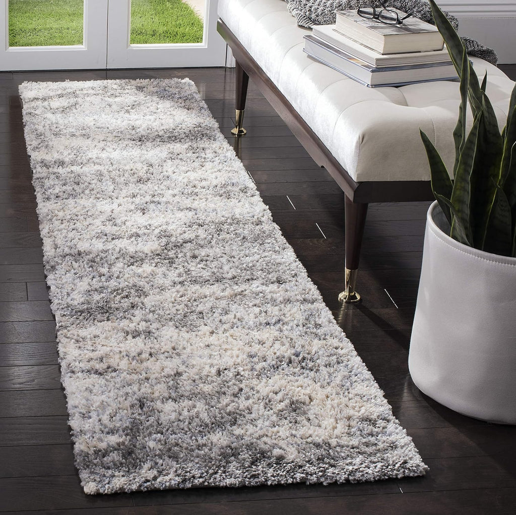 2' x 22' Grey Cream Plush Runner Rug M4382