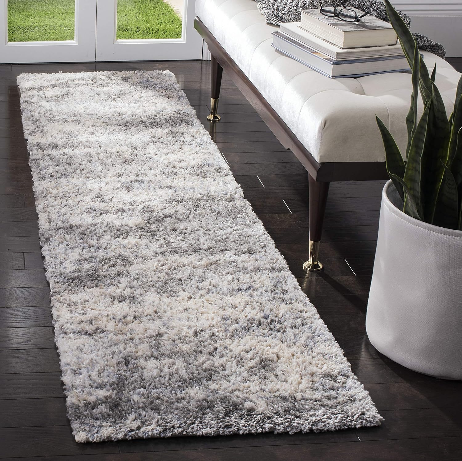 2' x 22' Grey Cream Plush Runner Rug M4382