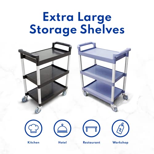 250-Pound Plastic 3-Tier Utility Bus Cart with Locking Casters, Black C822