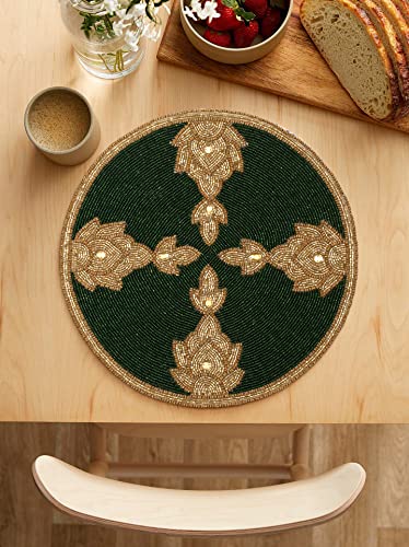 Green Gold Beaded Placemat 13 Inch Round X187