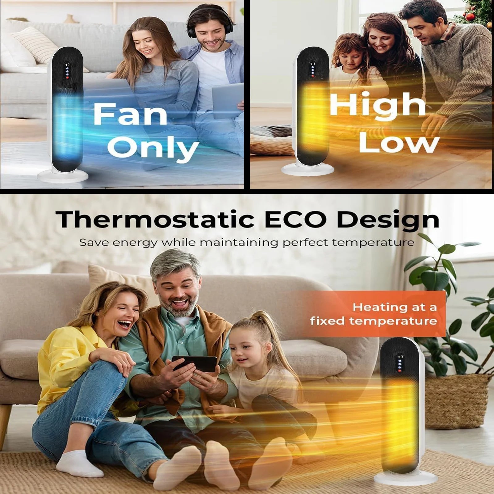 White Portable Electric Heater with Thermostat Timer A44204