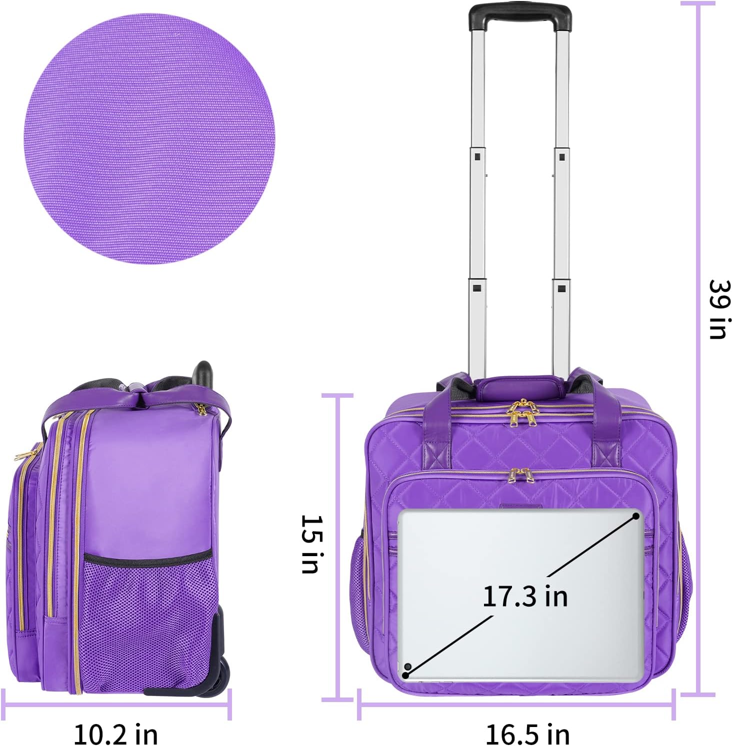 Purple 17.3 Inch Rolling Laptop Bag with Wheels J592