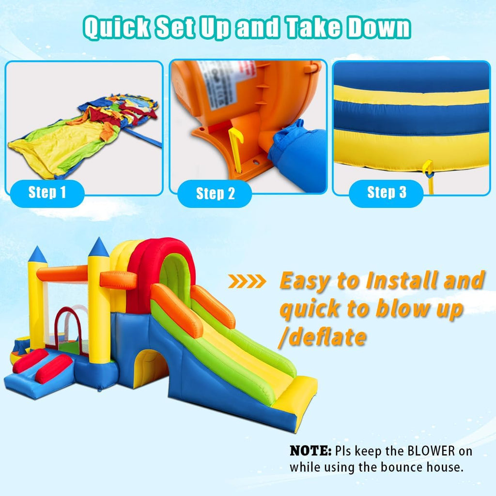 8 in 1 Large Inflatable Bounce Castle with Blower and Two Slides N121