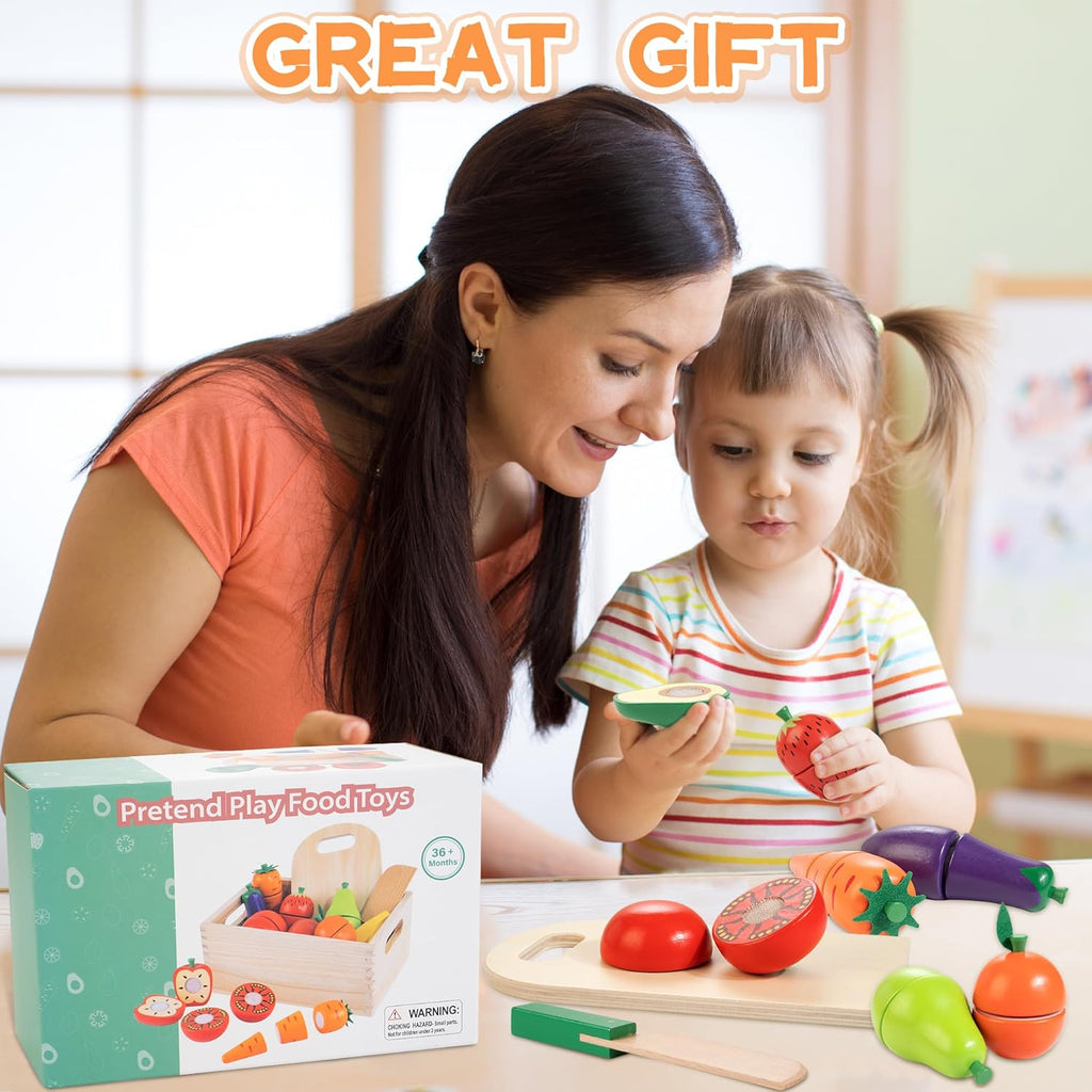 Velcro Fruit and Veggies Cutting Set Wooden Play Food S328
