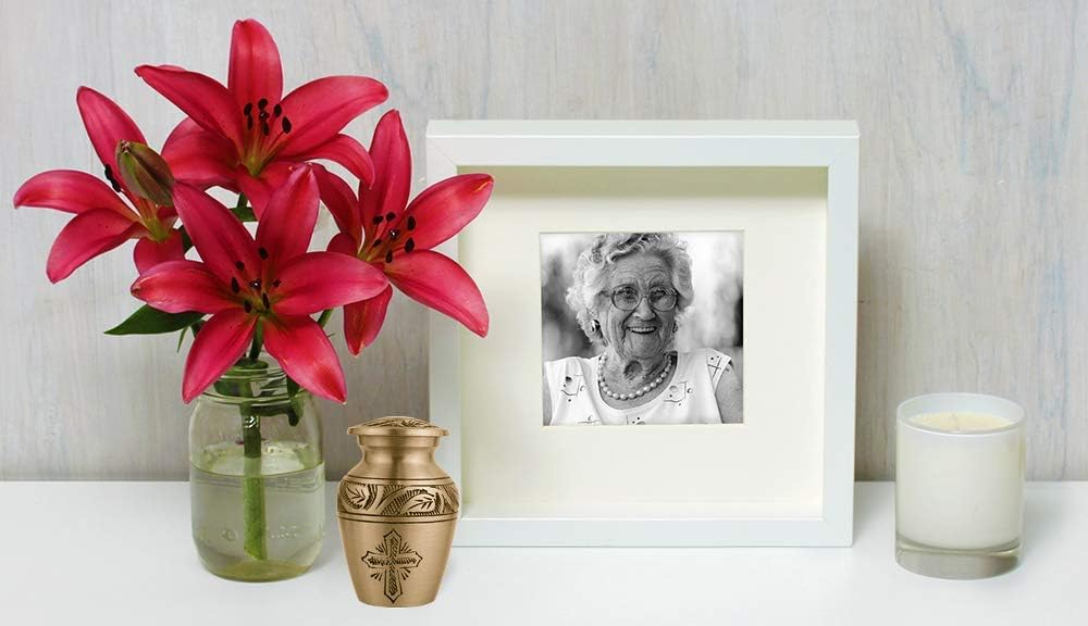 Cremation Urns, 0.75 Lbs., 2.75" x 1.75", Cross Bronze P513