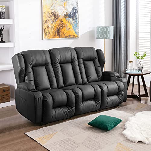Beige Faux Leather Manual Reclining Loveseat with Console C881425