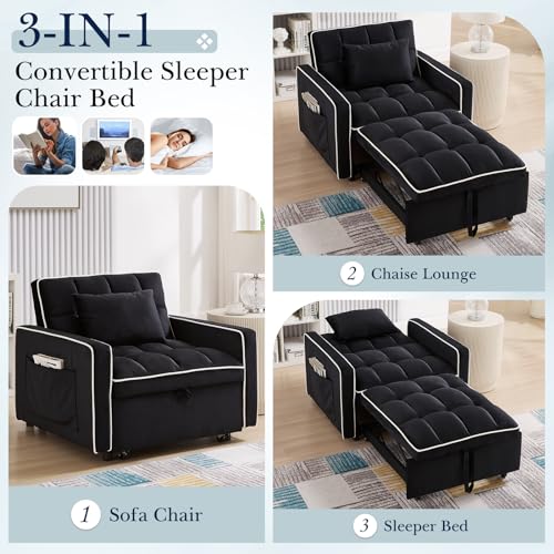 Beige Velvet Convertible Chair Bed N709