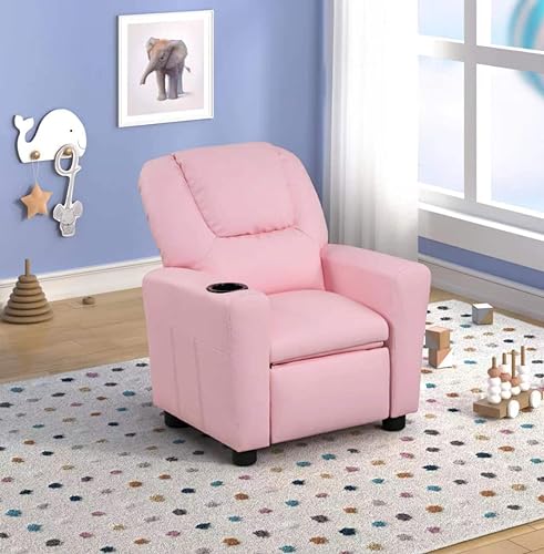 Pink PU Leather Kids Recliner Chair with Cup Holder K955