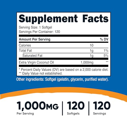 Coconut Oil Softgels 1000mg 120 Softgels Extra Virgin A29309