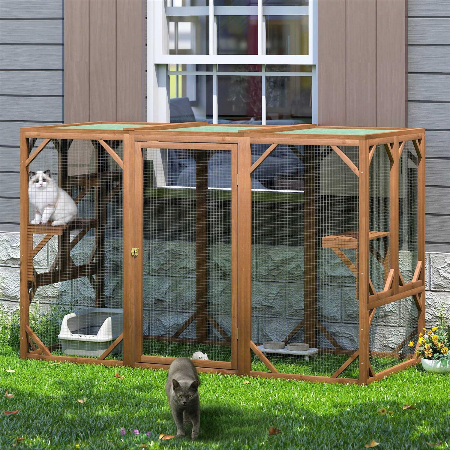 Outdoor Cat House Enclosure Pet Cage Catio with Asphalt Roof C8766