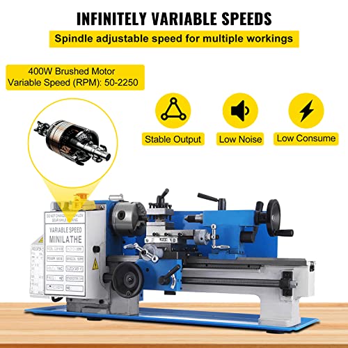 Metal Lathe 7 x 12 Inch, 2250 RPM 550W Variable Speed Bench Top Metal Lathe G81604