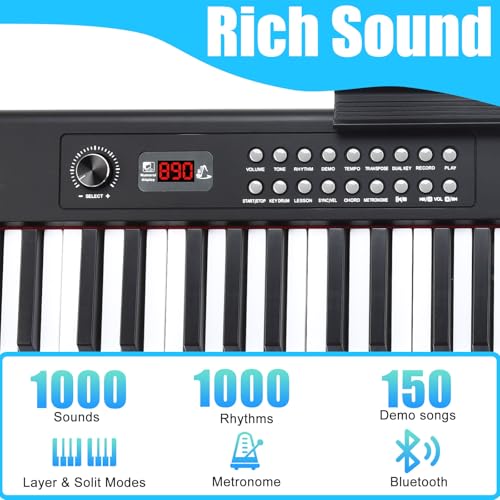 88 Key Semi Weighted Digital Piano with Music Stand, Sustain Pedal, Bluetooth, Carrying Case, Headphones B767045