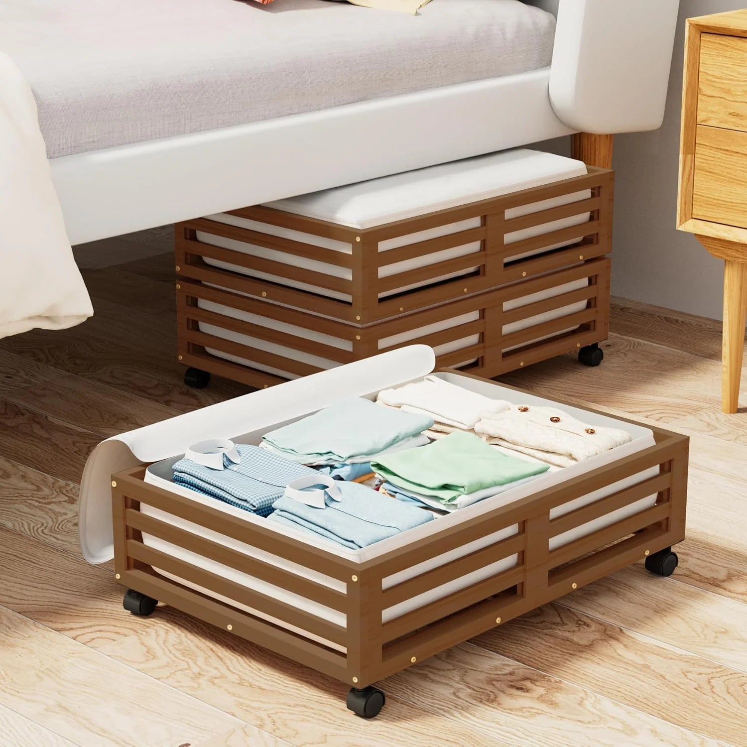 Bamboo Under Bed Storage Containers with Wheels 2 Packs U533944