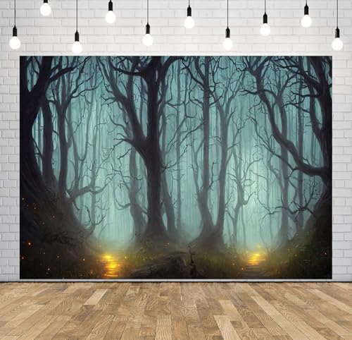 Haunted Mist Forest Backdrop 12x10ft Fabric Creepy Scene Dark Pathway Scary Trees Spooky Foggy Woods Background Z1339