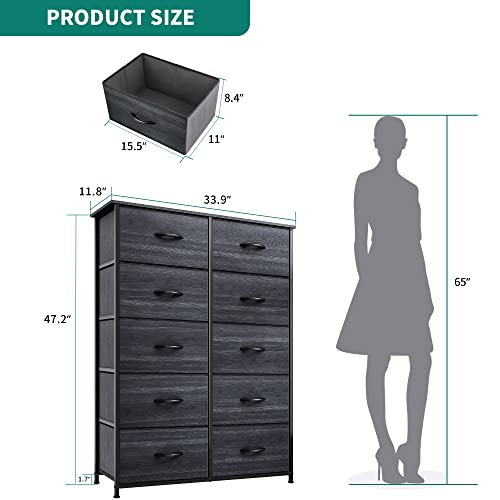 10 Drawer Fabric Storage Dresser with Steel Frame and Wooden Top U493