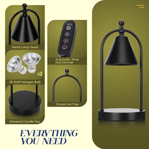 Candle Warmer Lamp with Timer, Electric Black Candle Warmer Light, Dimmable Wax Melts Warmer for Candle Jars A168527