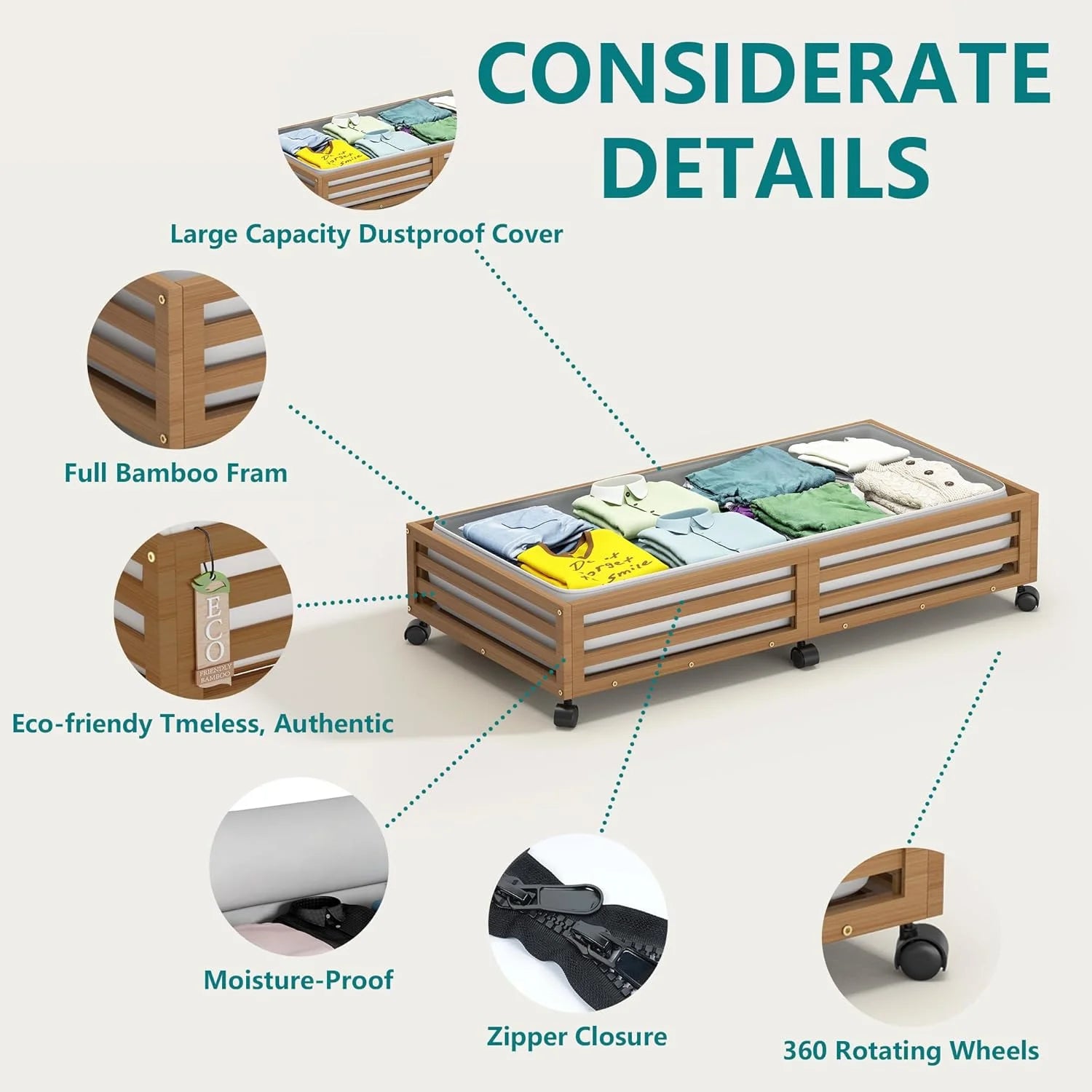 Bamboo Under Bed Storage Containers with Wheels 2 Packs U533944
