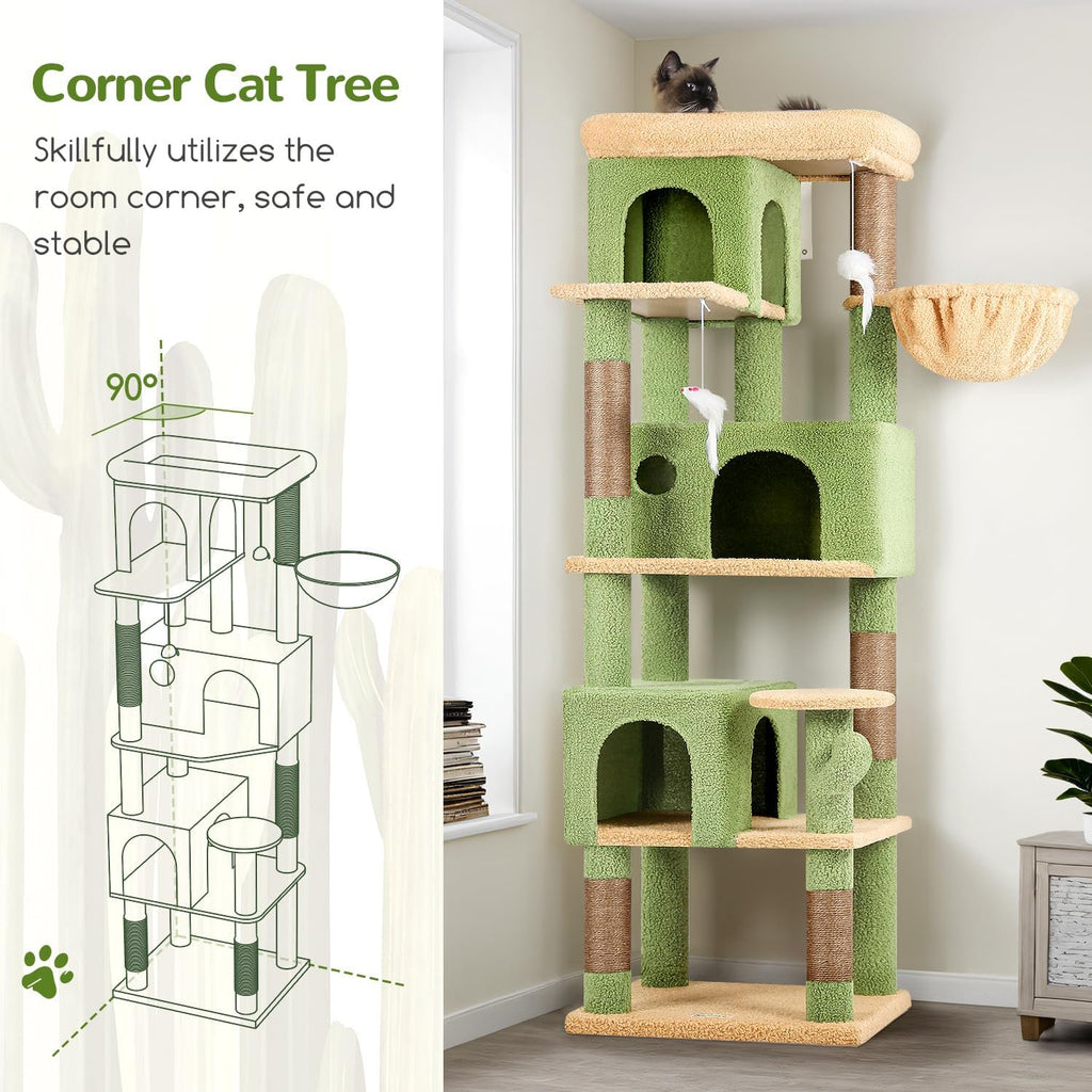 66 inch Multi-Level Cactus Climbing Tower Kitty Condo with Large Platform, 3 Caves A624573