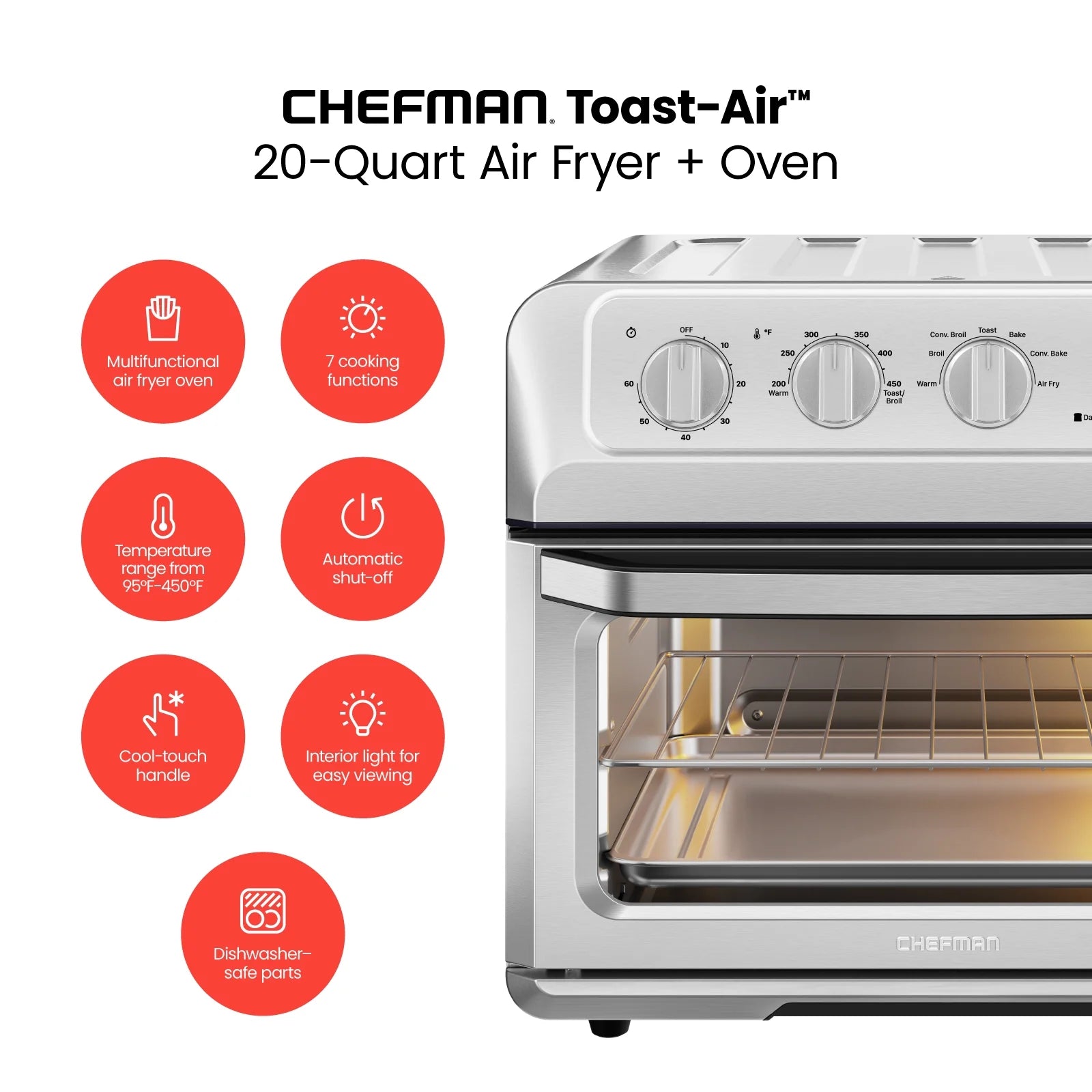 20 Qt Stainless Steel Air Fryer Toaster Oven Combo A7070