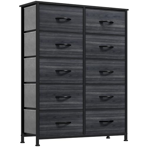 10 Drawer Fabric Storage Dresser with Steel Frame and Wooden Top U493