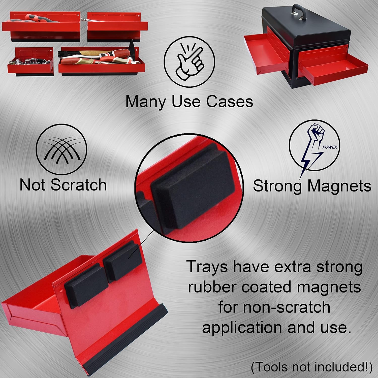 Magnetic Shelf 4-Pcs Set - Red Metal Tool Box with Strong Magnets - Pack of 2 U293
