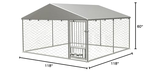 Large Outdoor Galvanized Steel Dog Kennel with Cover, 90" L x 90" W x 65" H O569
