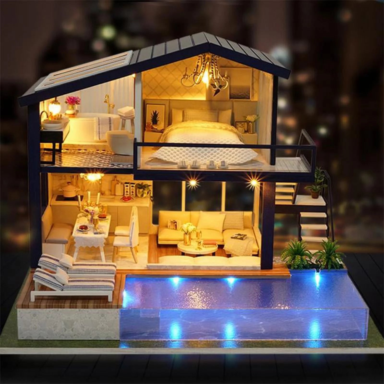 Miniature Dollhouse with LED Light, Swimming Z9172