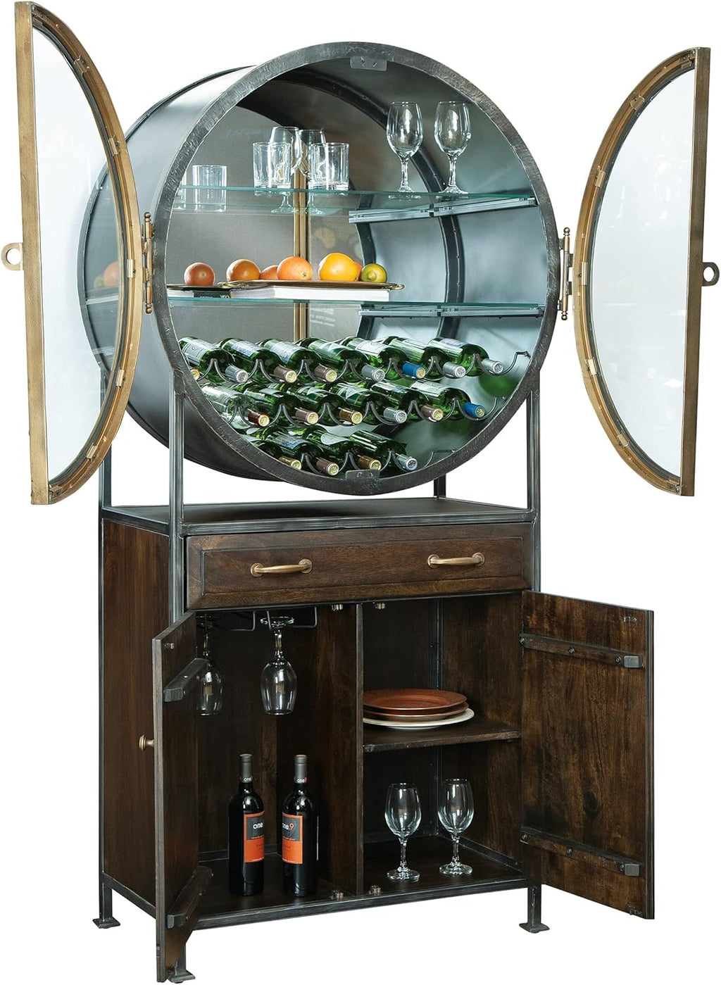 Distressed Hardwood Wine Bar Cabinet B4847