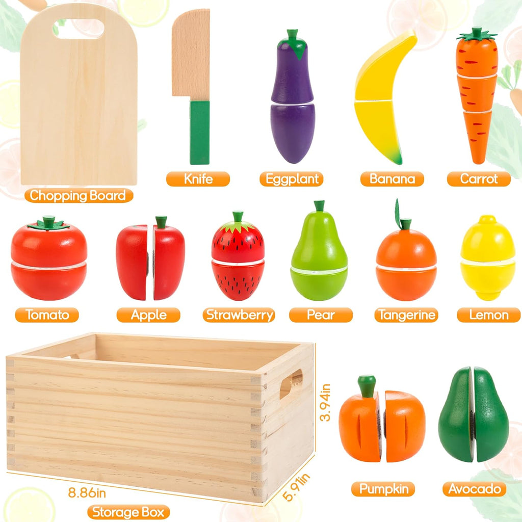 Velcro Fruit and Veggies Cutting Set Wooden Play Food S328