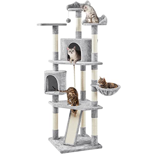 Dark Gray and White Multi-Level Cat Tree with Scratching Posts K552480
