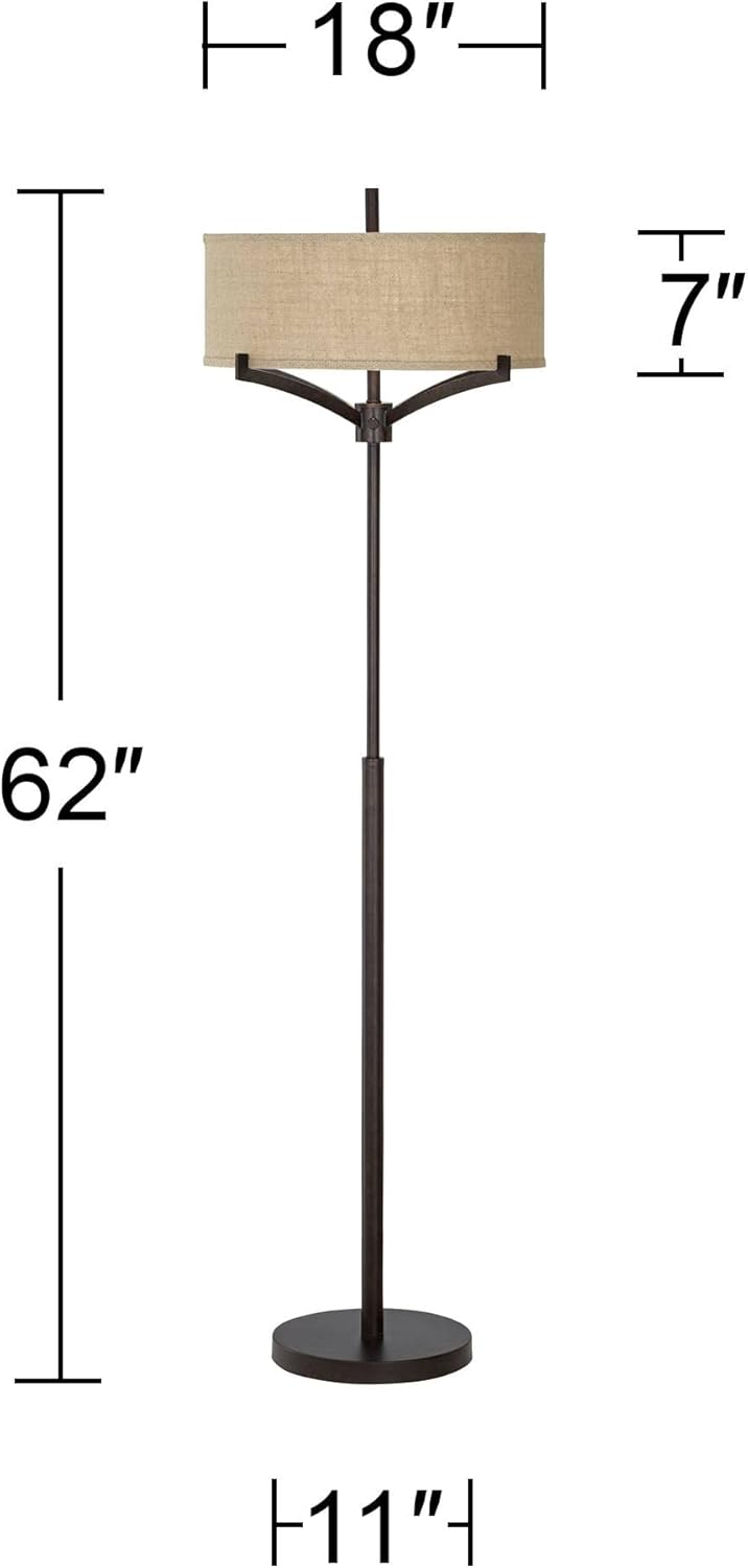 Deep Bronze Metal Floor Lamp with Tan Burlap Drum Shade J32703