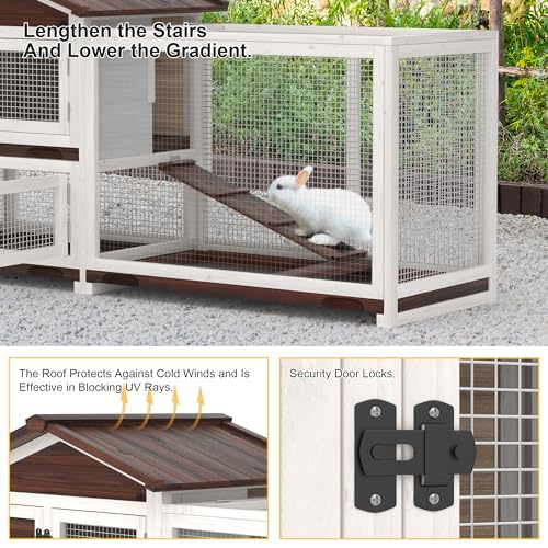 2 Story Wooden Rabbit Hutch with 3 Removable Tray T339732