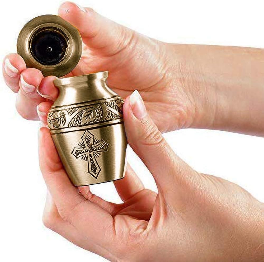 Cremation Urns, 0.75 Lbs., 2.75" x 1.75", Cross Bronze P513