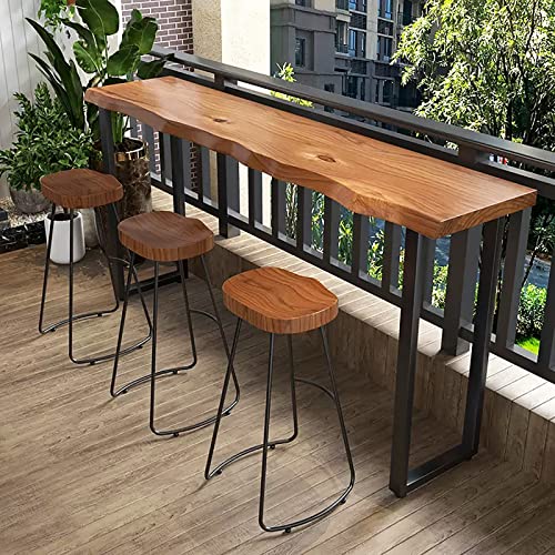 86.6" Brown Solid Wood Rectangular Bar Table with 4 Stools D803