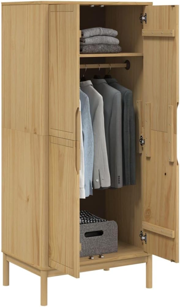 Brown Solid Wood Pine Wardrobe V430744