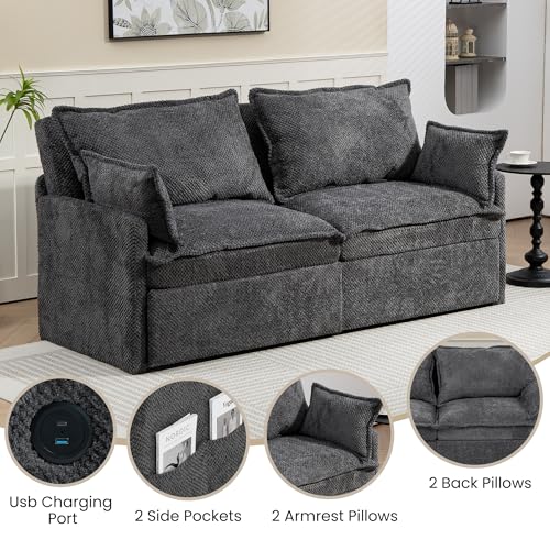Queen Size Corduroy Convertible Sofa Bed with Storage Pockets T68360