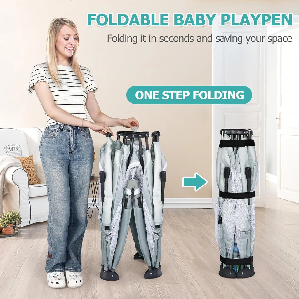 Foldable Large Play Pen with 2 Storage Bags 4 Handlers 50 Balls (71" × 59") C608246