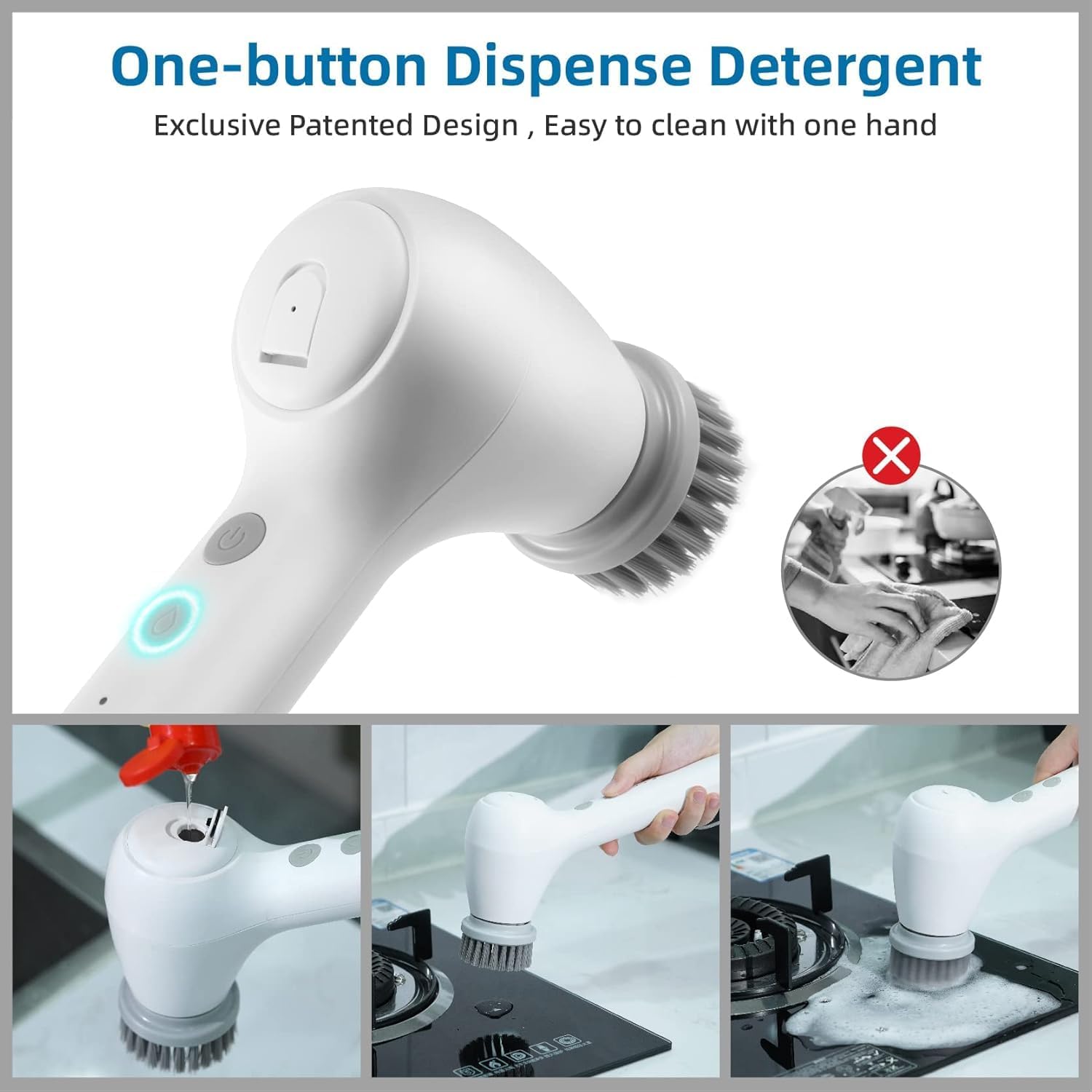 Cordless Electric Cleaning Brush with 4 Replaceable Brush Heads U732520