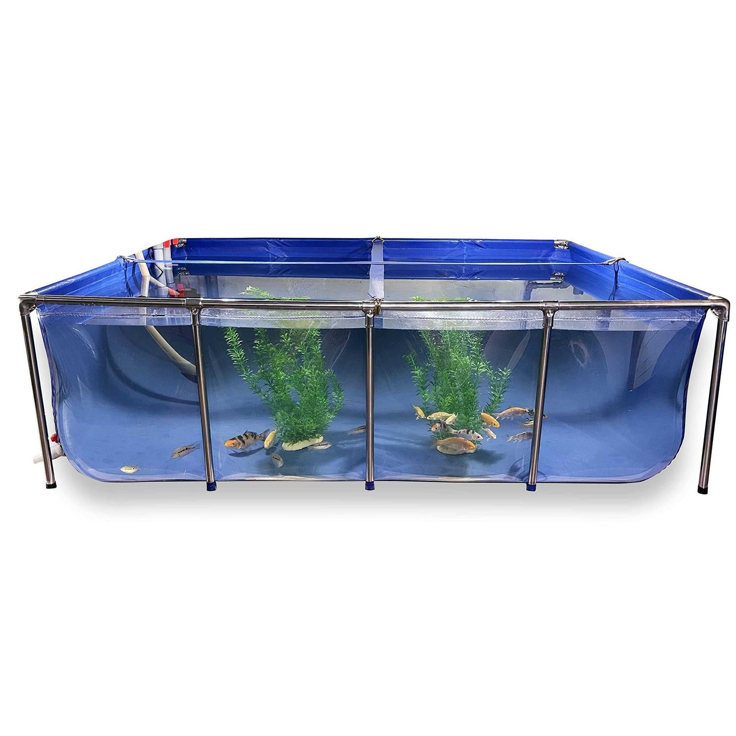 PVC Canvas Fish Pond with Steel Frame, Transparent Viewing Panel and Drain Valve Q29136
