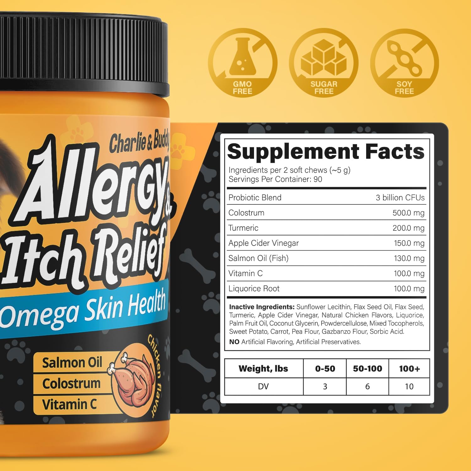 90 Soft Chews Chicken Flavor Dog Allergy Chews with Omega 3 Fish Oil U521805